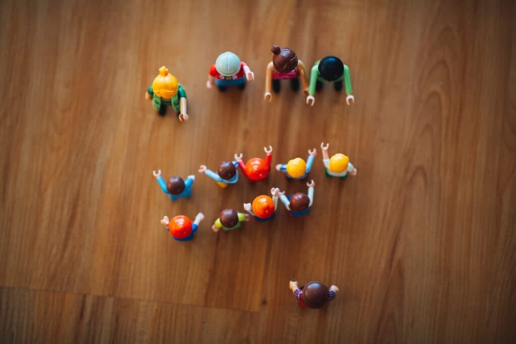 aerial view of assorted-color toys